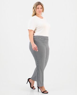 Plus Size Houndstooth-Print High-Rise Slim-Fit Pants