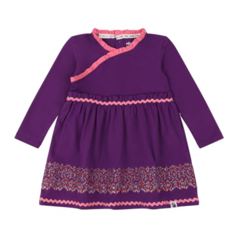 Платье Mixed Up Clothing Long Sleeve Ruffle Trim Dress - Purple Multicolor для девочек, цвет: Фиолетовый разноцветный