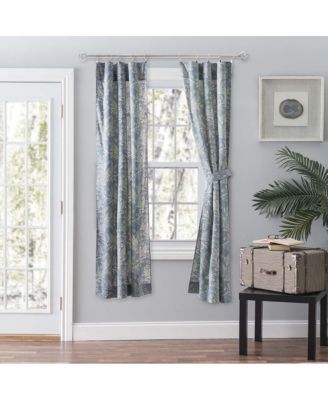 Lexington Leaf Pattern on Colored Ground Curtain Pair with Ties 56"x84" Blue