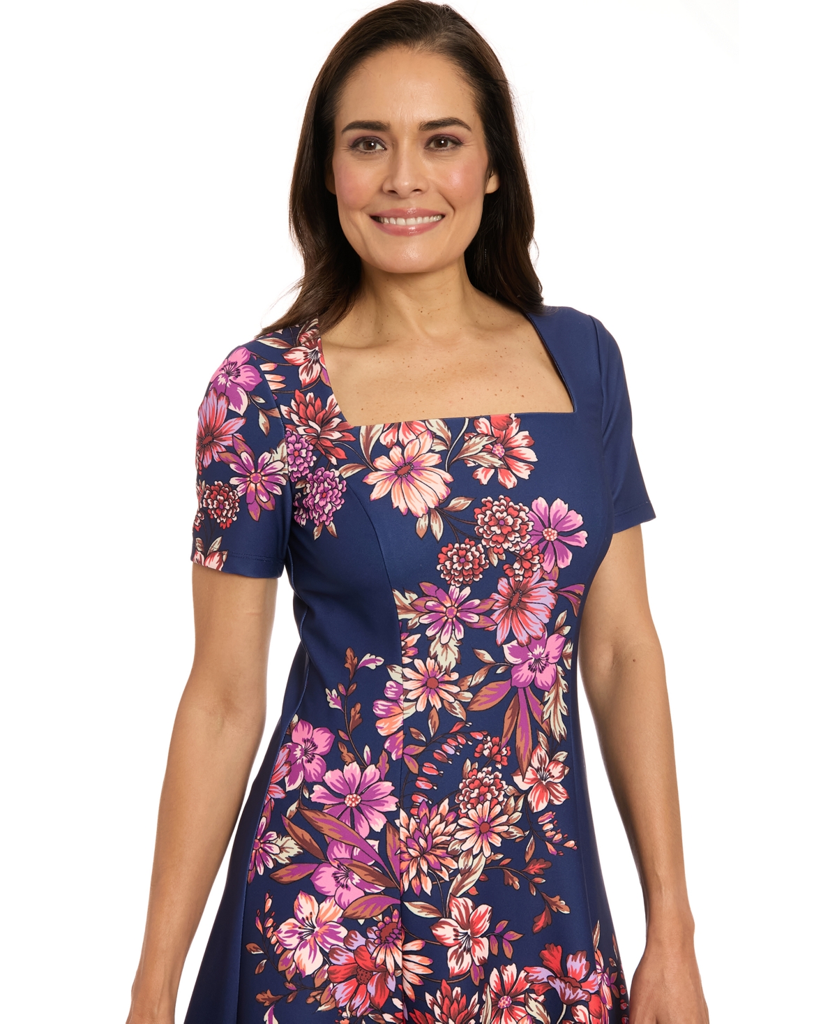 London Times Women's Short-Sleeve Fit and Flare Dress