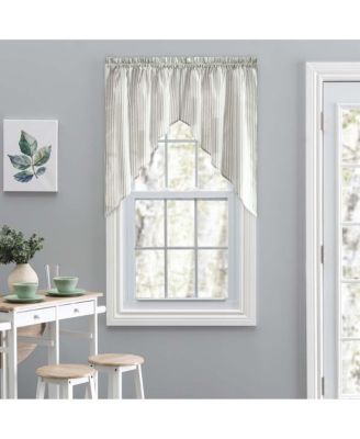 Plaza Classic Ticking Stripe Printed on 1.5" Rod Pocket Natural Ground Tailored Swag 56" x 36" Sage