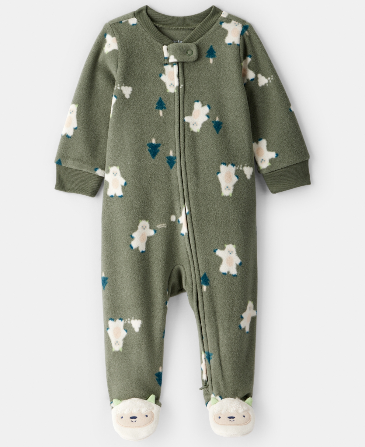 Carter's Baby Boys Yeti Fleece Loose Fit Sleep And Play Pajama In Green