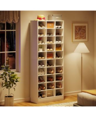 10-Tier Wooden Shoe Storage Cabinet with 30 Cubbies, Freestanding Tall Shoe Rack Organizer