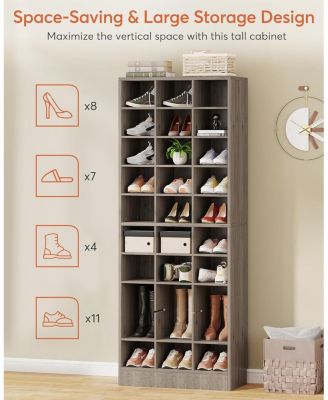 10-Tier Wooden Shoe Storage Cabinet with 30 Cubbies, Freestanding Tall Shoe Rack Organizer