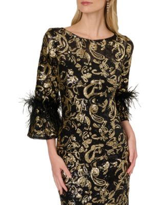 Women's Sequined Feather-Trim Gown
