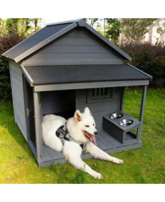 44.2 in. W x 44.6 in, D x 44.6 in. H Large Weatherproof Doghouse with Large Terrace, Wooden doors that can be Locked