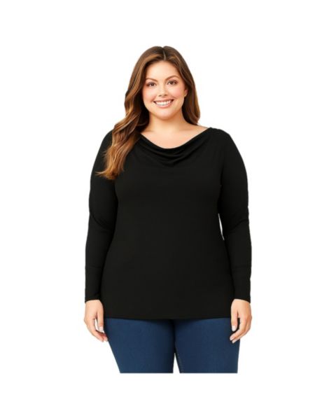 Женский топ Standards & Practices Plus Size Long Sleeve Boat Neck Knit, цвет: Чёрный