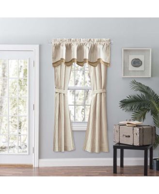 Plaza Classic Ticking Stripe Printed 3" Rod Pocket Tailored Panel Pair with Tiebacks 56" x 84" Tan