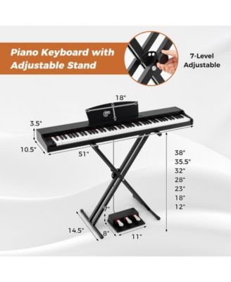 88-Key Semi-Weighted Digital Piano Set with Adjustable Stand and Triple Pedals