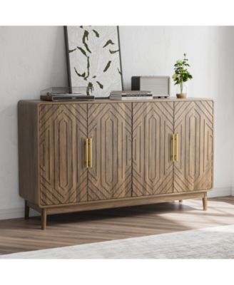 Storage Cabinet With Carved 4 Door Adjustable Layer Board