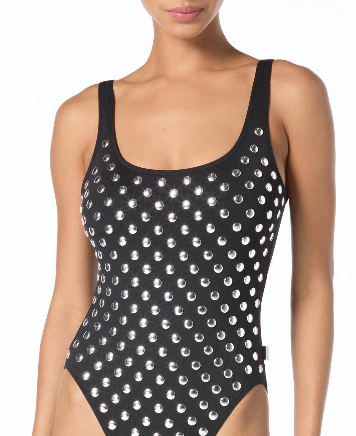 Michael Kors Michael  Women's Studded Scoop Neck One Piece Swimsuit In Black