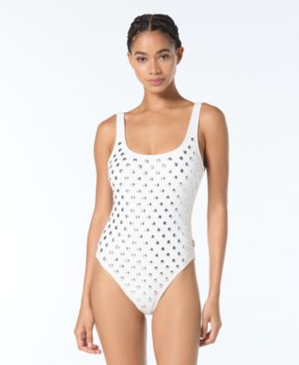 Michael Kors Women's Studded Scoop Neck One Piece Swimsuit
