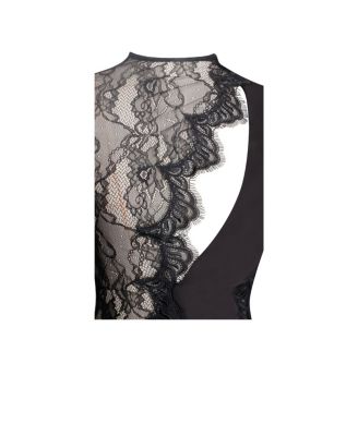 Women's Weslyn Black Satin Lace High Slit Dress