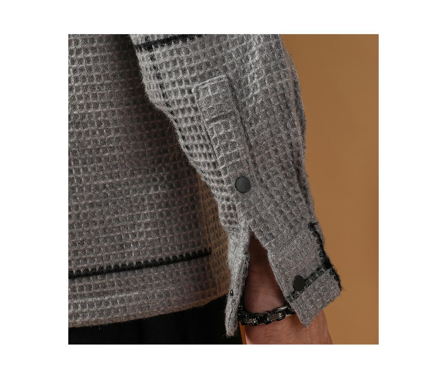Мужская рубашка Cahoot Campus Sutra Moon Grey Graph-Check Waffle Overshirt, цвет: Серый — фото 7