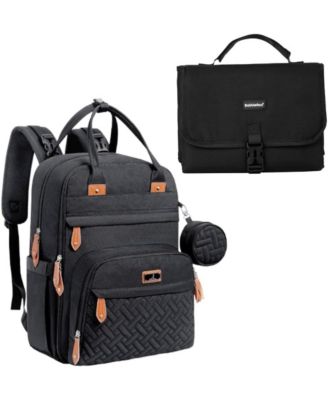 BabbleRoo Toddler Diaper Bag Backpack Stylish 26L Hands Free Bag with Changing Pad, Stroller Straps & Water-Resistant, Safari, Large - Black bundle wi