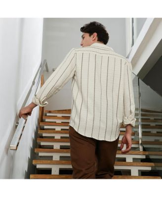 Men's Textured Striped Cotton-Polyester Blend Shirt