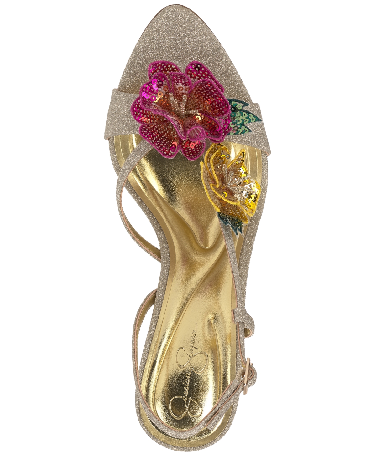 Jessica Simpson Women's Nivory Sequin Flowers Stiletto Sandals In Gold
