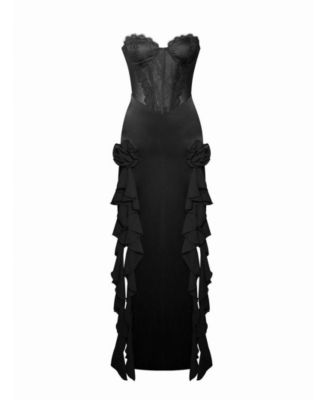 Women's Talia Black Satin Lace Corset Maxi Dress