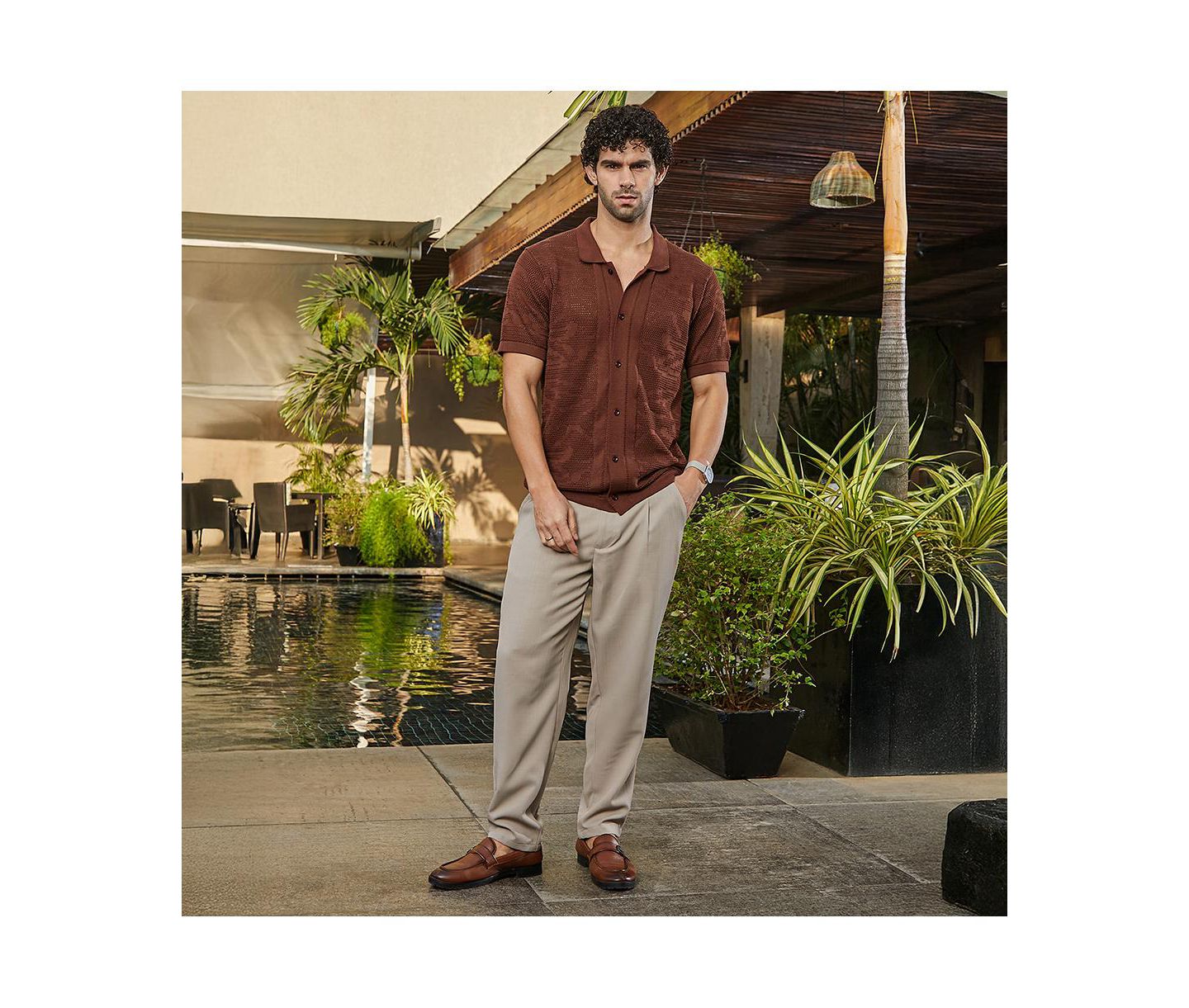 Мужское поло Cahoot Campus Sutra Russet Brown Fluid-Knit Polo, цвет: Коричневый — фото 5