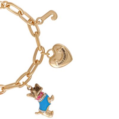 Pink and Gold Charm Bracelet with Bow, Dog, and Heart - 7.5''