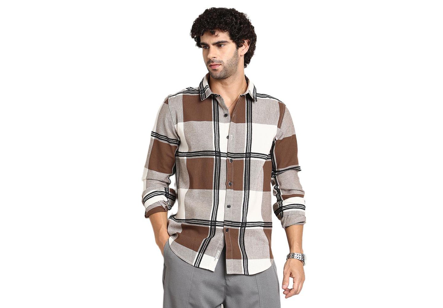Мужская рубашка Cahoot Campus Sutra Russet Brown Overlap Buffalo, цвет: Коричневый — фото 3