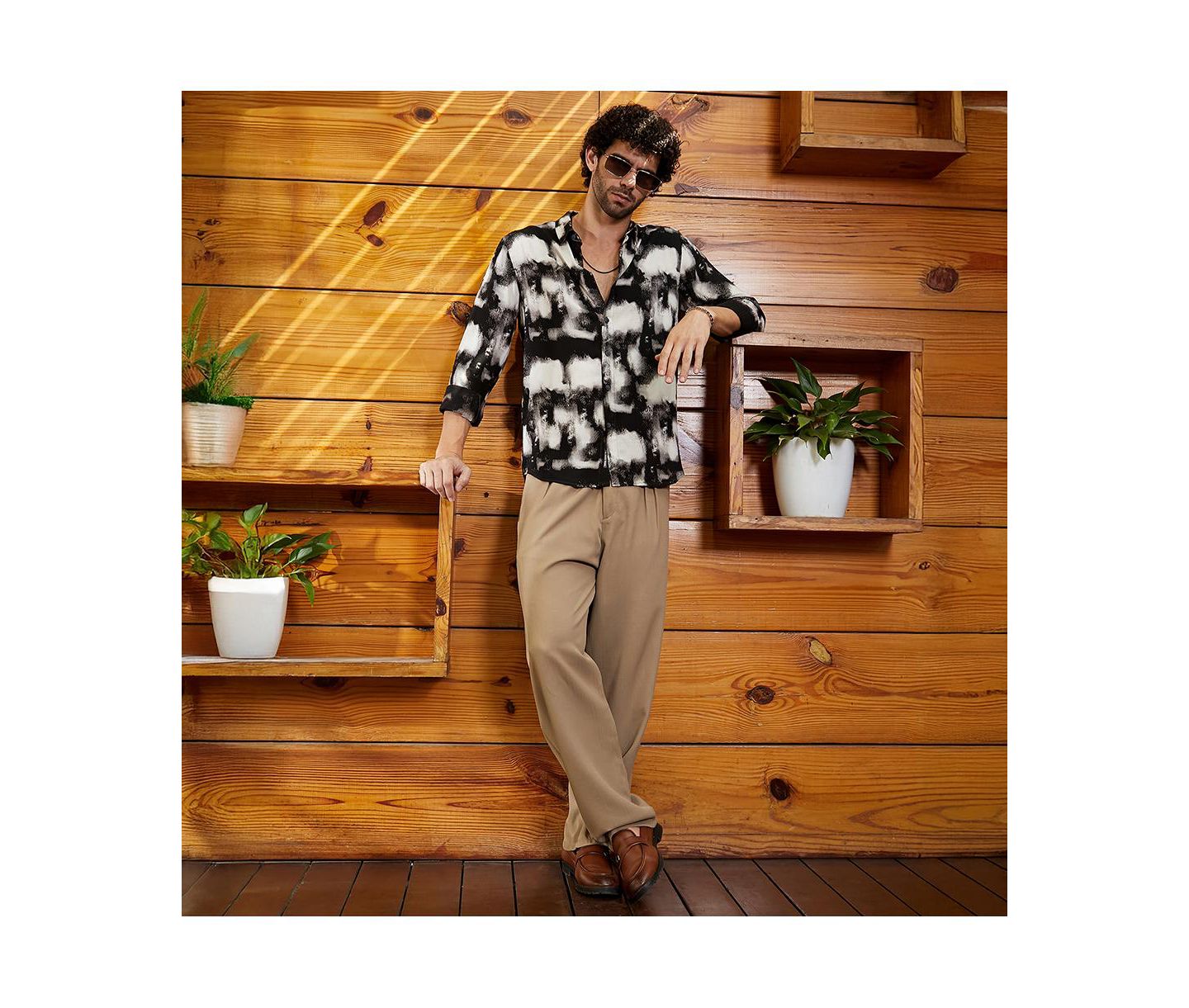 Мужская рубашка Cahoot Campus Sutra Onyx Black Textured Brushwork, цвет: Чёрный — фото 5