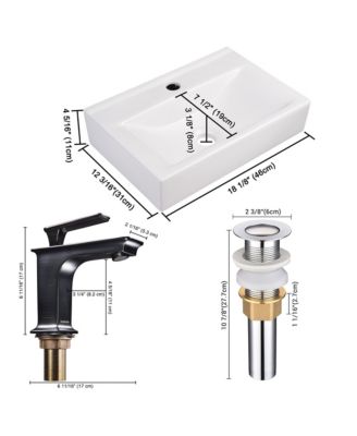 18 1/8" x 12 3/16" x 4 5/16" Wall Mount Ceramic Sink w/ Modern 1 Hole Bathroom Square Faucet ORB