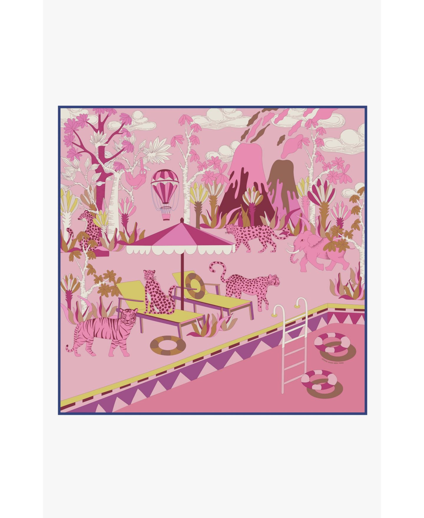 Женский шарф Jessie Zhao New York Double Sided Silk Scarf Jungle Party, цвет: Синий — фото 2