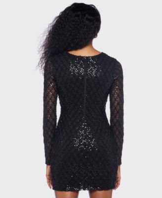 Juniors' Long-Sleeve Round Neck Dress