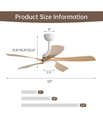 52-inch Minimalist White 5-Blade Flush Mount with Remote Control and Led Light