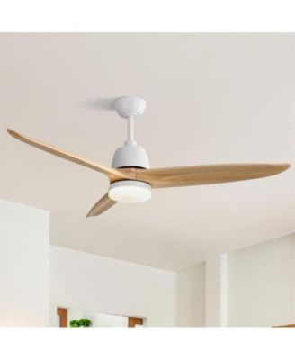 56-inch Modern White 3 Solid Wood Blade Tri Color Dimming Ceiling Fan with Six Speed Remote Control and Forward Reverse Function for Indoor