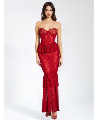 Women's Quennell Burgundy Lace Corset Maxi Dress