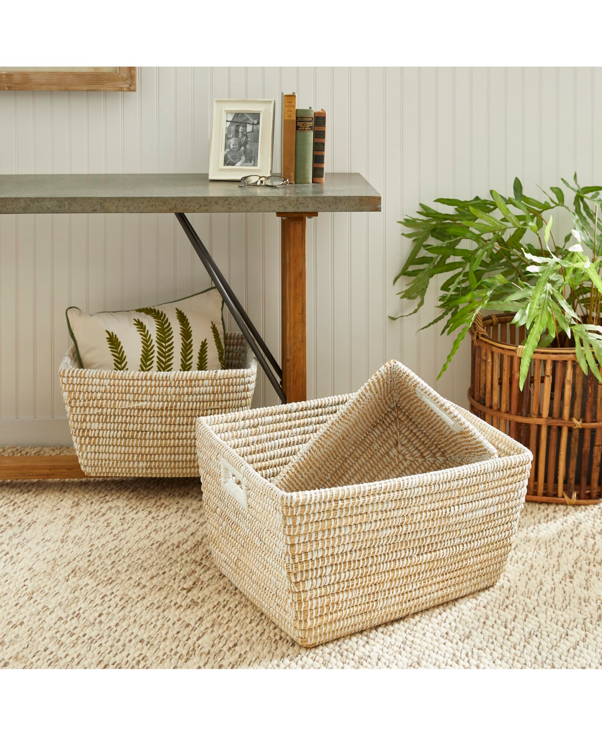 Rivergrass Rectangular Baskets With Handles Set of 3