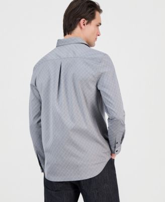 Men's Rhombus Jacquard Long-Sleeve Button-Front Shirt