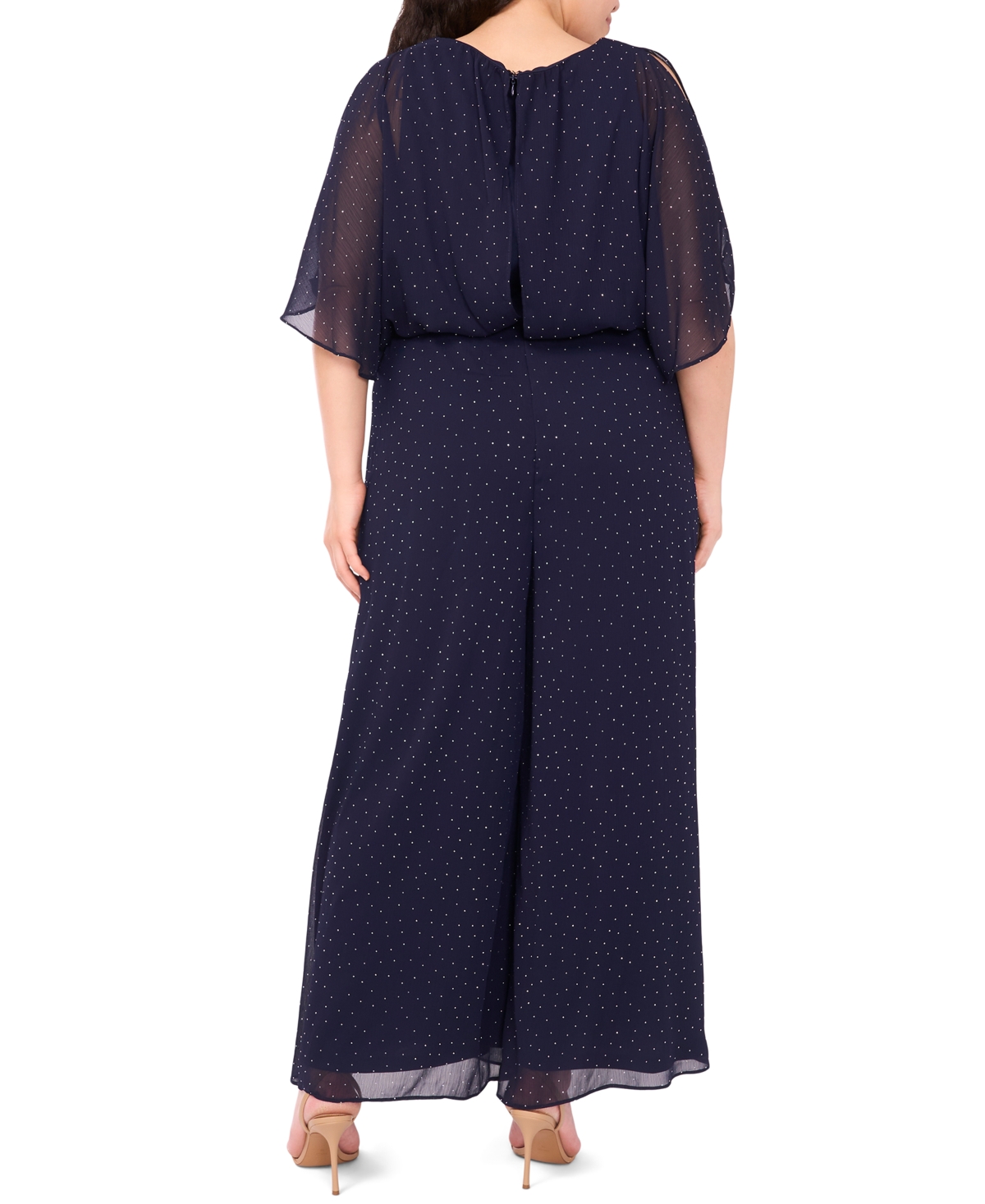 Msk Plus Size Rhinestone Overlay Boat Neck Jumpsuit In Blue