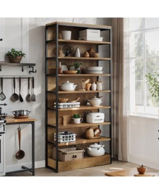 71" Tall Kitchen Pantry, 8-Tier Industrial Storage Etagere with Solid Back, Freestanding Pantry Organizer with Metal Frame