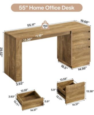 Gaming Desk, Computer Desk with 3 Drawers, Farmhouse Study Table with Storage Cabinet