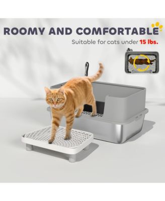 Stainless Steel Litter Box, High Sided Cat Litter Box with Scoop