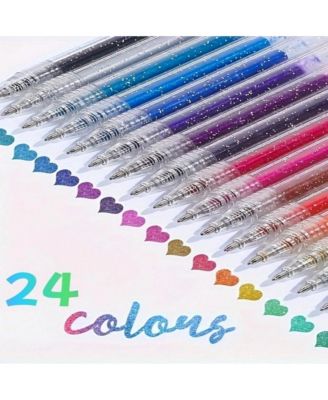 24 Colors Glitter Ballpoint Pen Set, Suitable for Writing, Drawing and Decoration, Shiny Ink Pen Ideal for Journals and Art Projects