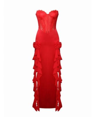 Women's Talia Red Satin Lace Corset Maxi Dress