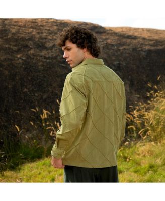 Men's Pistachio Green Grid-Corduroy Shirt