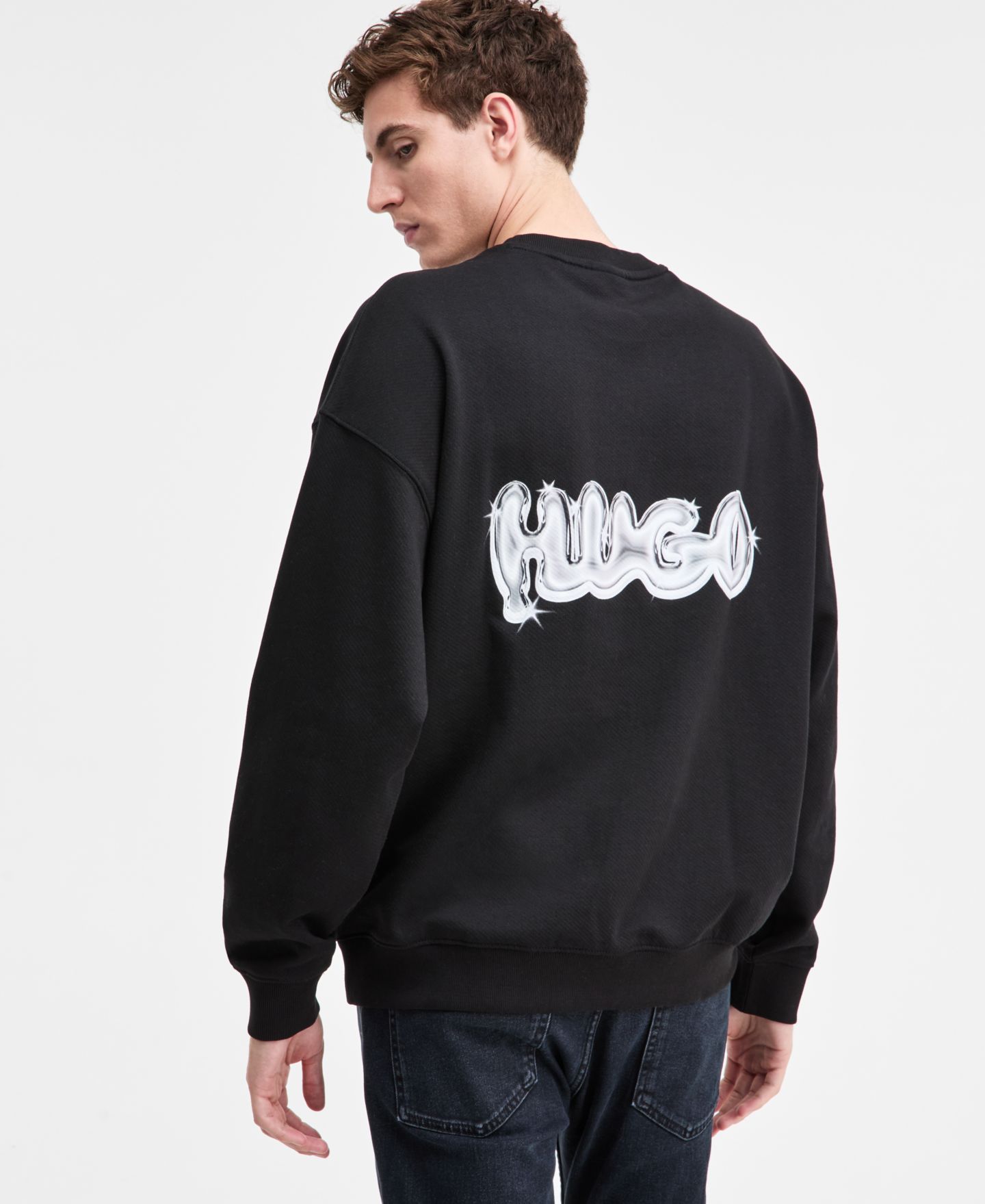 Мужские толстовки Hugo Boss Nyrocrew Cotton Logo Crewneck, цвет: Чёрный — фото 4