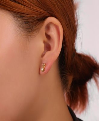 Yellow Topaz Crystal Post Stud 12Mm Crystal Post Hoop 3Pair Ear Set