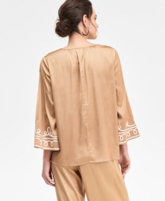 Women's Soutache-Lace Satin V-Neck Top, Macy's Exclusive
