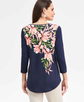 Petite Christa Cascade 3/4-Sleeve Scoop Neck T-Shirt, Macy's Exclusive