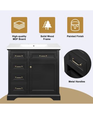 36" Bathroom Vanity with Sink, 4 Drawers & Soft-Close Door, Freestanding Storage Cabinet