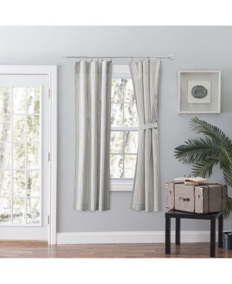 Plaza Classic Ticking Stripe Printed 3" Rod Pocket Tailored Panel Pair with Tiebacks 56" x Sage