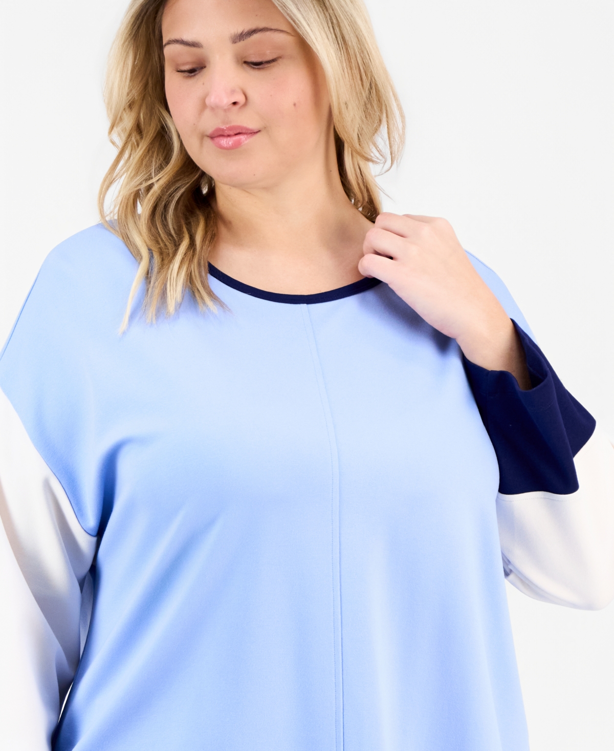 Jones New York Plus Size Colorblock Dolman-sleeve Top In Blue