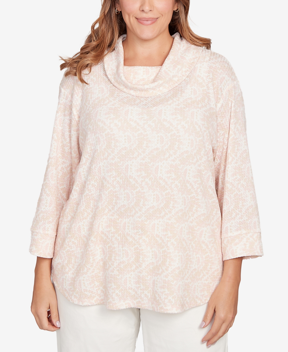 Hearts Of Palm Plus Printed Long Sleeve Cowl Neck Top