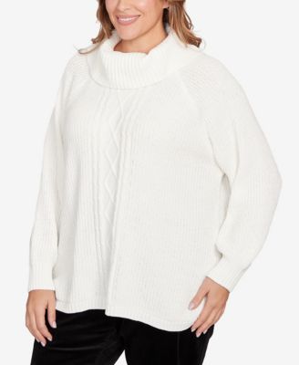 Plus Size Solid Long Sleeve Chenille Knit Cable Pullover Sweater